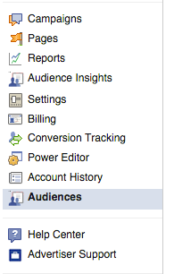 List of Options for Facebook Custom Audiences
